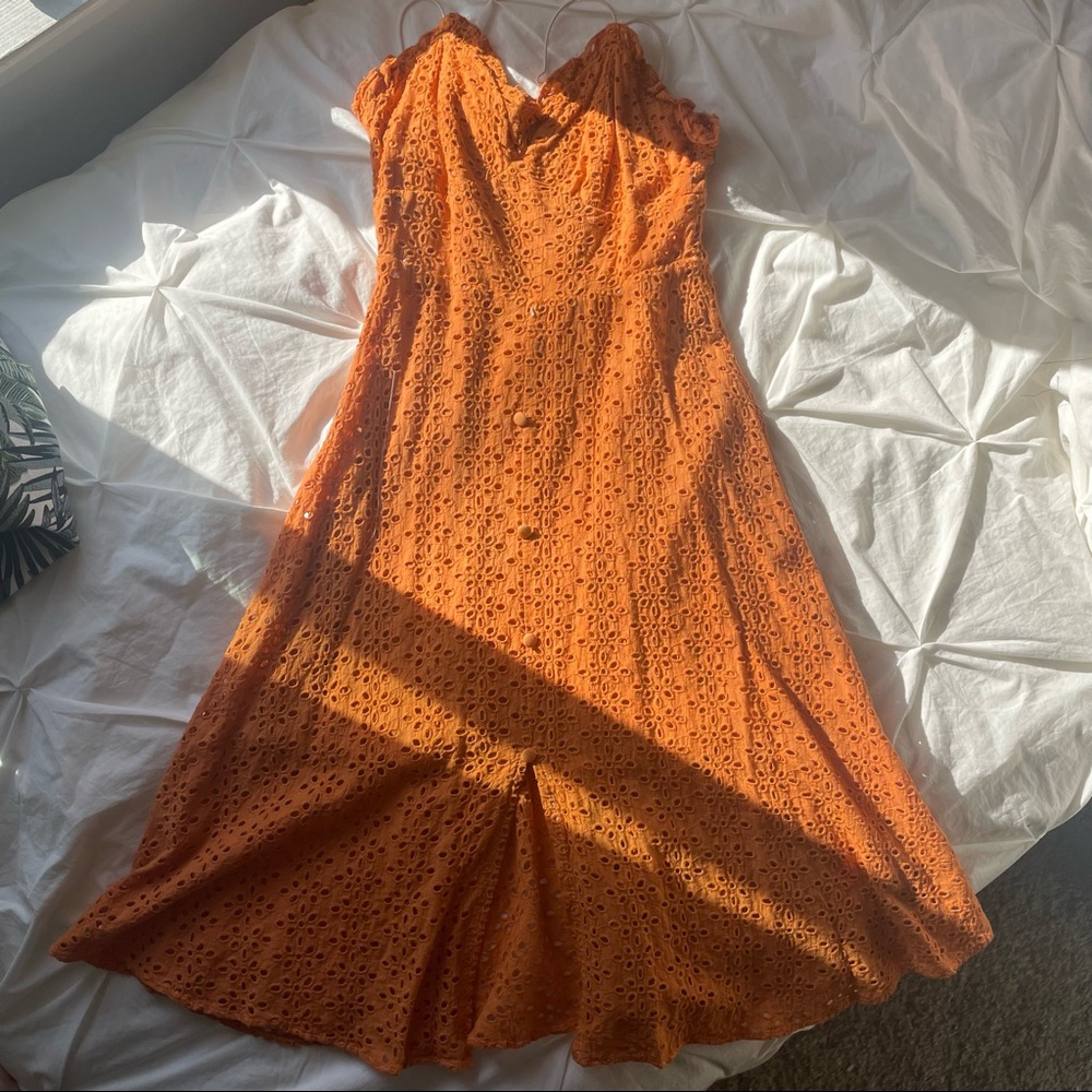 Orange Eyelet Midi Dress